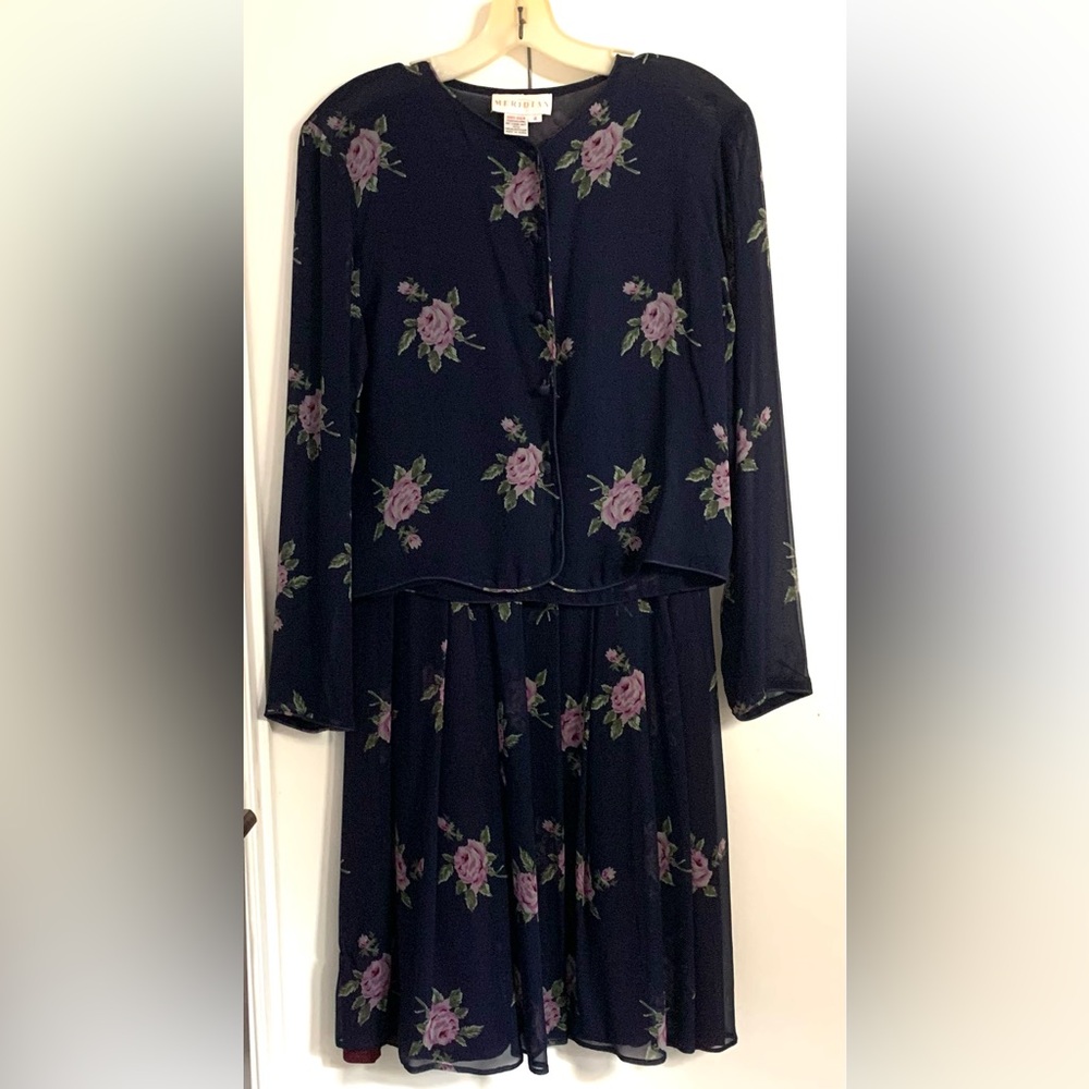 Meridian 100% Silk Top and Skirt Set Size 4